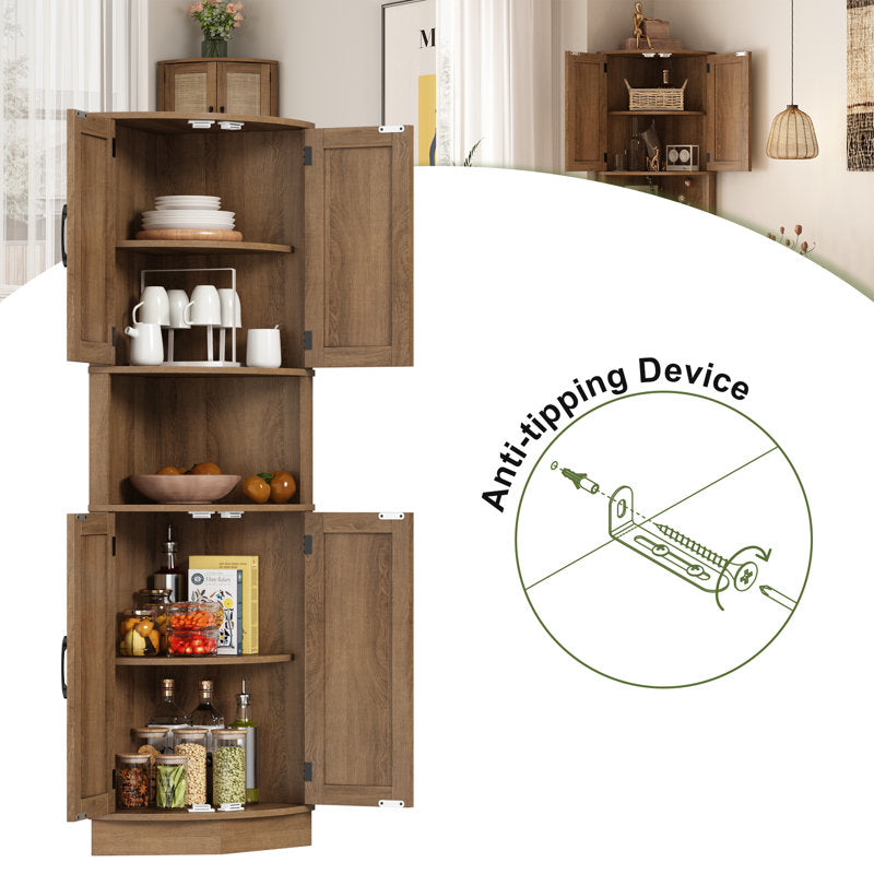 Ciauna 64.7''H Corner Cabinet with Rattan Doors, Natural