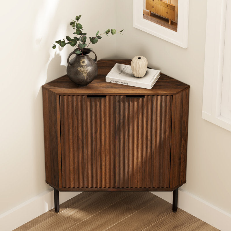 Fluted Corner Cabinet With 2 Doors And 2-Tier Shelves