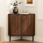 Fluted Corner Cabinet With 2 Doors And 2-Tier Shelves