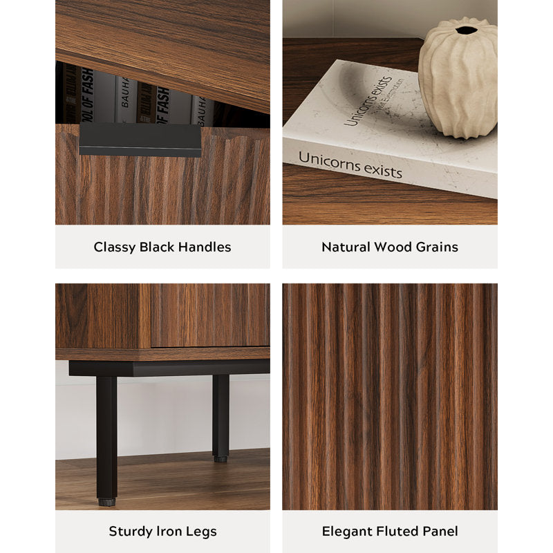 Fluted Corner Cabinet With 2 Doors And 2-Tier Shelves