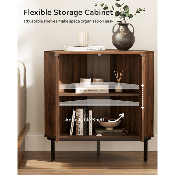 Fluted Corner Cabinet With 2 Doors And 2-Tier Shelves
