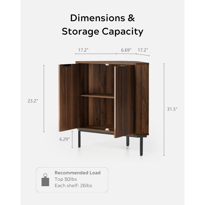 Fluted Corner Cabinet With 2 Doors And 2-Tier Shelves