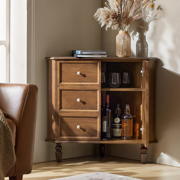 Geordon Transitional 32.25"W 2-Door Corner Cabinet with Spindle Legs