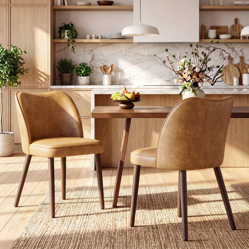 Upholstered Solid Wood Small Dining Chairs - Ergonomic Curve & Plush Padding for Multiple Spaces