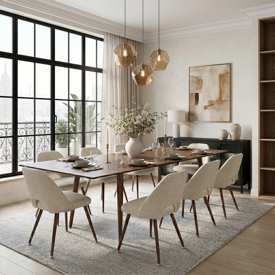 Imala Dining Table Sets: Rectangular Extendable Dining Table & Fabric Upholstered Dining Chairs