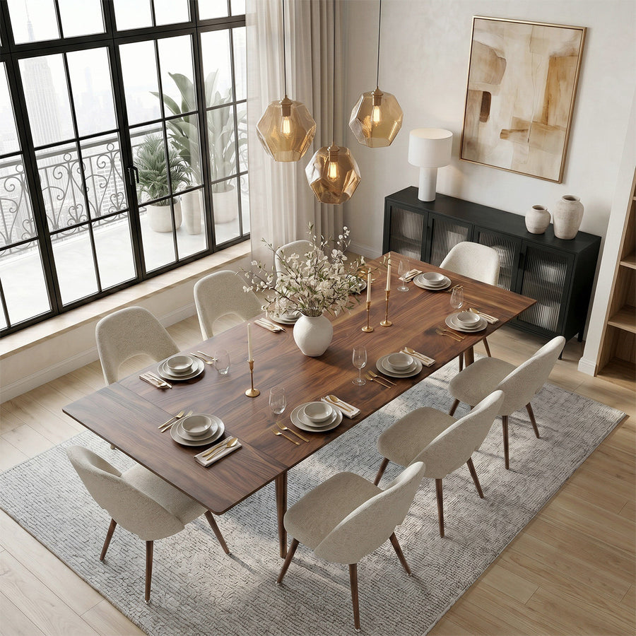 Imala Dining Table Sets: Rectangular Extendable Dining Table & Fabric Upholstered Dining Chairs