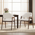 Modern Minimalist Upholstered Linen Dining Armchair with Solid Wood Legs