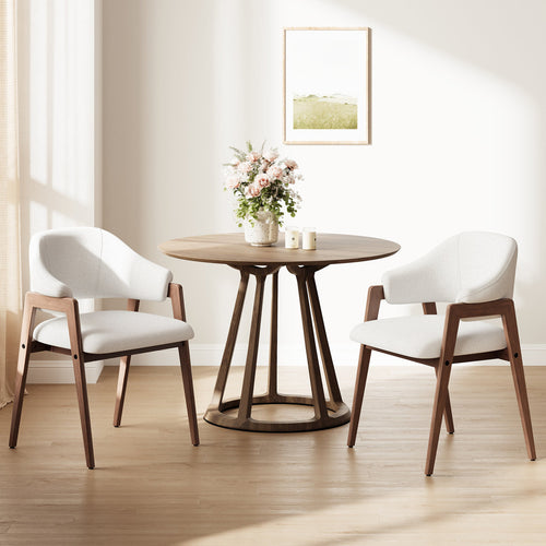 Modern Minimalist Upholstered Linen Dining Armchair with Solid Wood Legs
