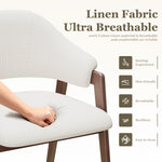 Modern Minimalist Upholstered Linen Dining Armchair with Solid Wood Legs