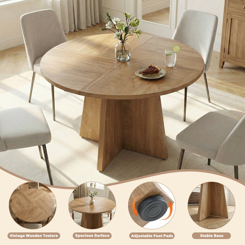 Aura 47’’ Round Wood Dining Table With Upholstered Chairs, Kitchen Dining Room Furniture Set