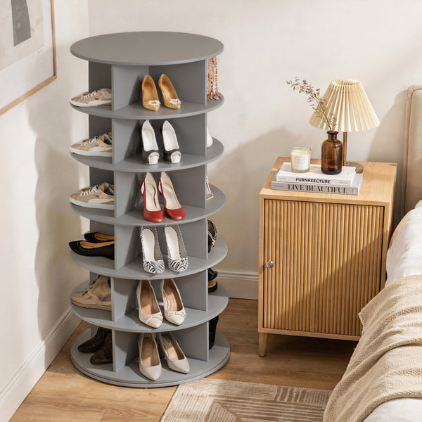 6-Tier Rotating Shoe Rack Tower, 360° Spinning Organizer