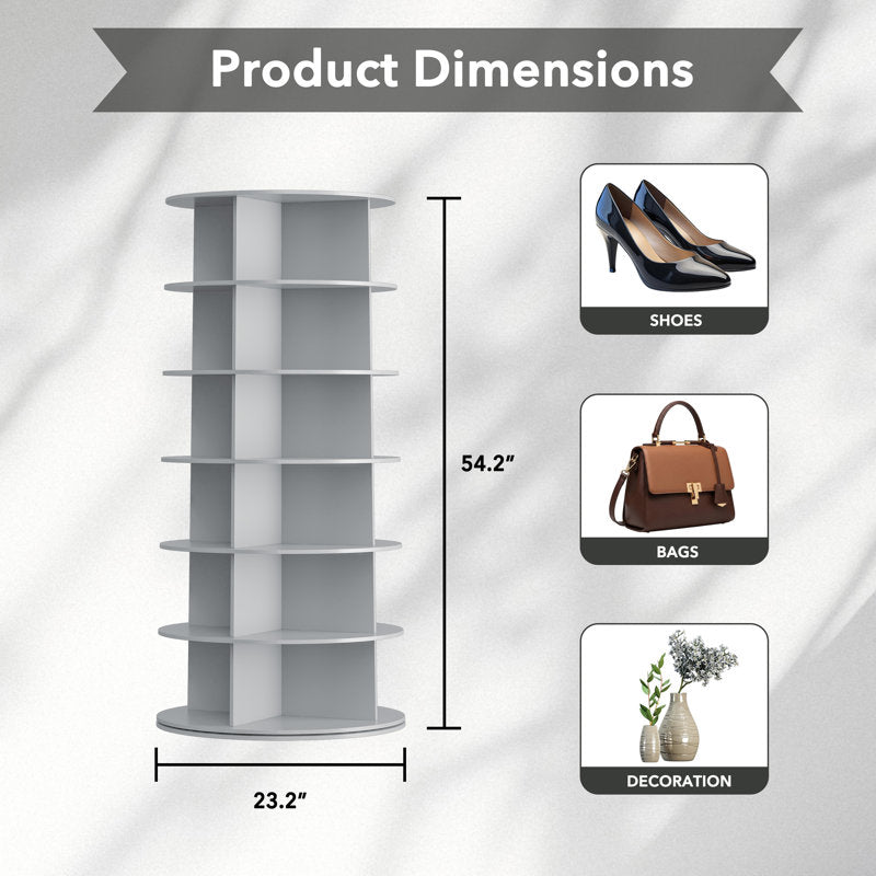 6-Tier Rotating Shoe Rack Tower, 360° Spinning Organizer