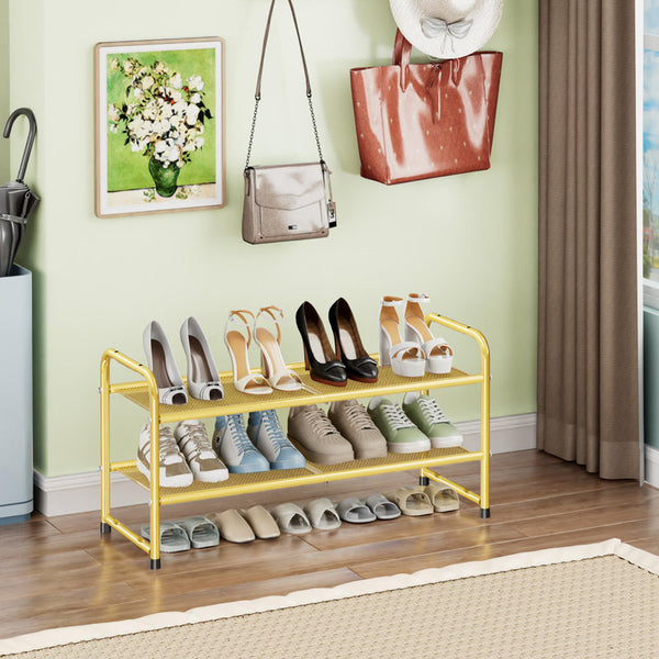 2-Tier Metal Mesh Shoe Rack, 33" Wide, Stackable