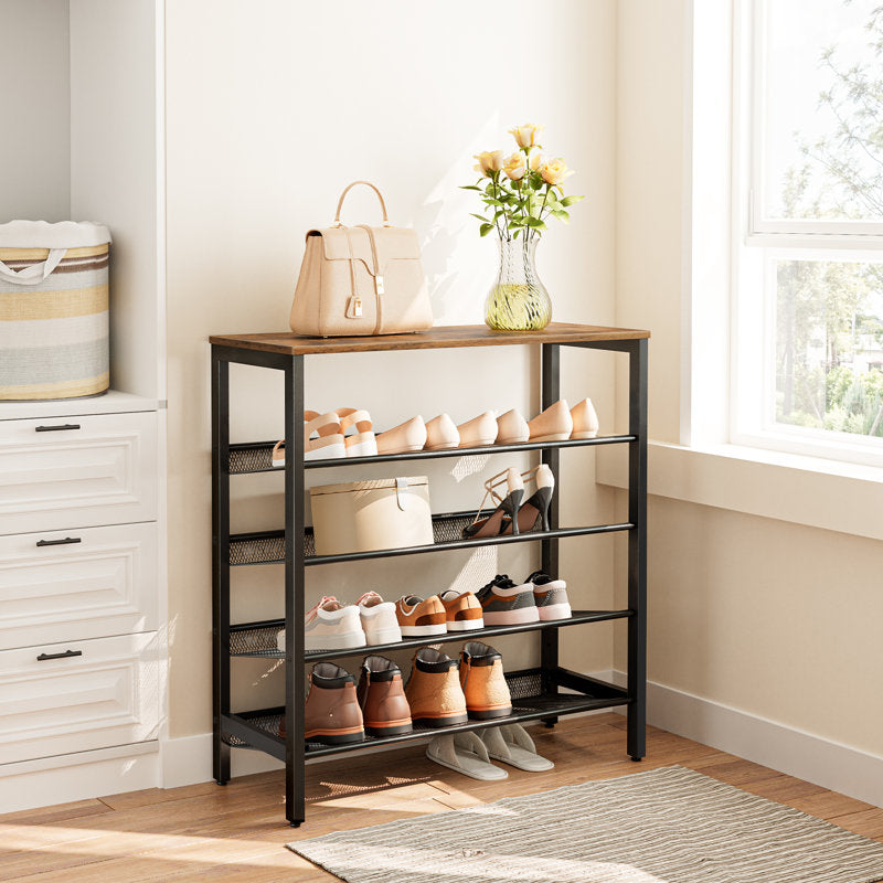 5-Tier Shoe Rack, 25-Pair, 39.4" Wide, with Wood Top Shelf