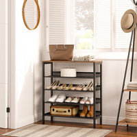 5-Tier Shoe Rack, 25-Pair, 39.4" Wide, with Wood Top Shelf