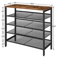 5-Tier Shoe Rack, 25-Pair, 39.4" Wide, with Wood Top Shelf