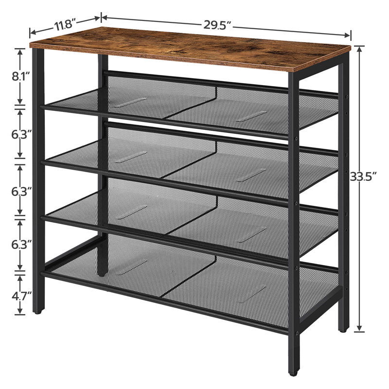 5-Tier Shoe Rack, 25-Pair, 39.4" Wide, with Wood Top Shelf