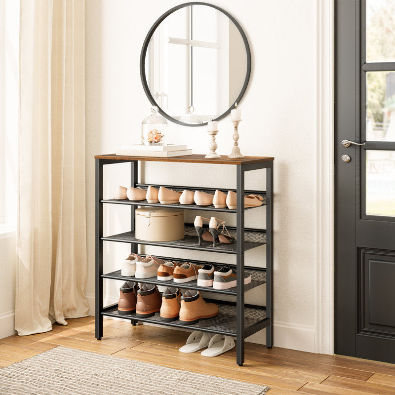 5-Tier Shoe Rack, 25-Pair, 39.4" Wide, with Wood Top Shelf
