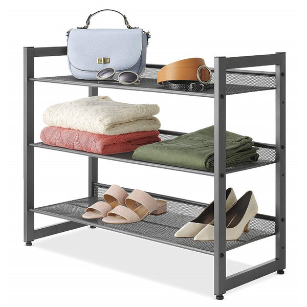 3-Tier Steel Mesh Stackable Shoe Rack