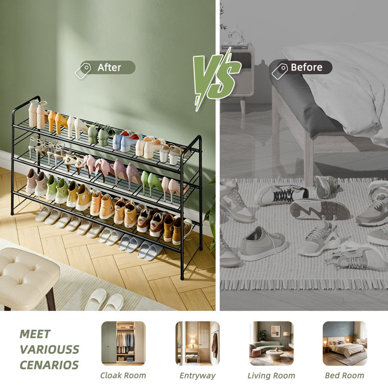 46.5" Long 3-Tier Shoe Rack, 20-Pair Shelf