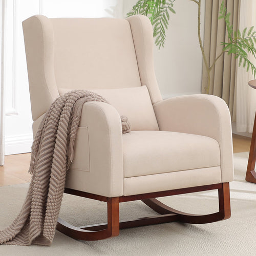 27.3" Wide Rocking Chair with Solid Wood Leg & Footrest