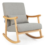 Solid Rubberwood Rocking Chair with Faux Linen Upholstery