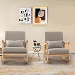 Solid Rubberwood Rocking Chair with Faux Linen Upholstery