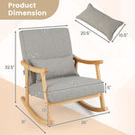 Solid Rubberwood Rocking Chair with Faux Linen Upholstery