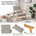 Solid Rubberwood Rocking Chair with Faux Linen Upholstery