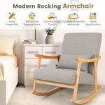 Solid Rubberwood Rocking Chair with Faux Linen Upholstery