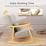 Solid Rubberwood Rocking Chair with Faux Linen Upholstery