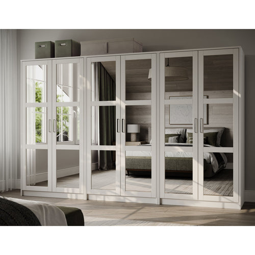 Extra Large 100% Solid Wood 6-Door Mirrored Wardrobe Closet System