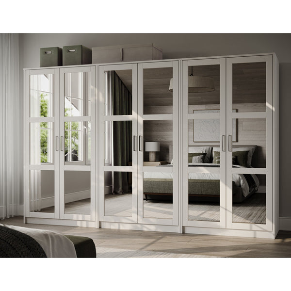 Extra Large 100% Solid Wood 6-Door Mirrored Wardrobe Closet System