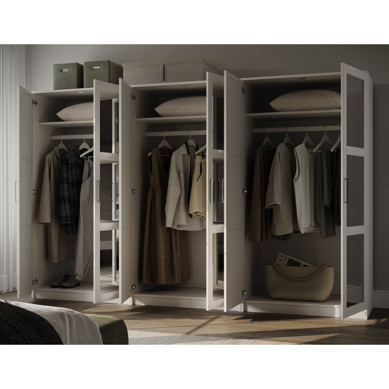 Extra Large 100% Solid Wood 6-Door Mirrored Wardrobe Closet System