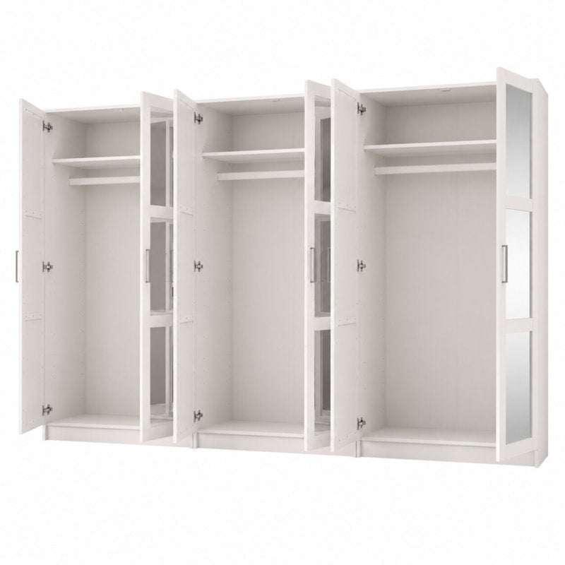 Extra Large 100% Solid Wood 6-Door Mirrored Wardrobe Closet System
