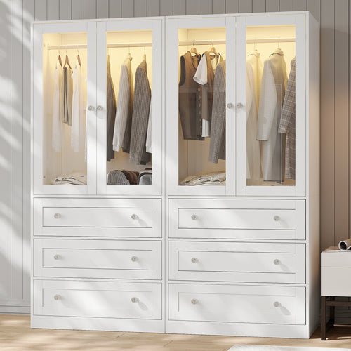 Wardrobe Armoire with Glass Display Door & Hanging Rod