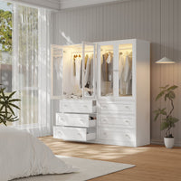 Wardrobe Armoire with Glass Display Door & Hanging Rod