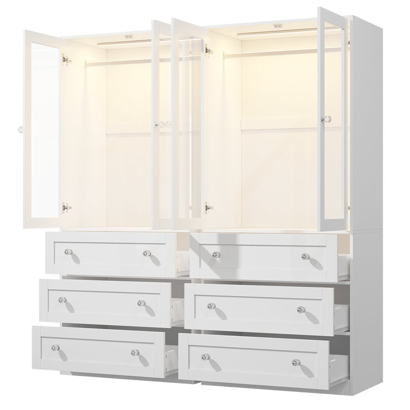 Wardrobe Armoire with Glass Display Door & Hanging Rod
