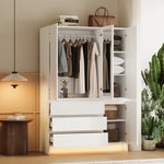 71.1" Armoire Wardrobe with 3 Drawers, Mirror & LED Light