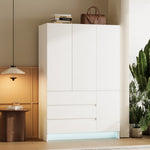71.1" Armoire Wardrobe with 3 Drawers, Mirror & LED Light