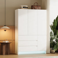 71.1" Armoire Wardrobe with 3 Drawers, Mirror & LED Light