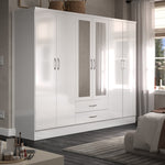 Gaytes Modern 6-Door Wardrobe with Mirrors, High Gloss Finish