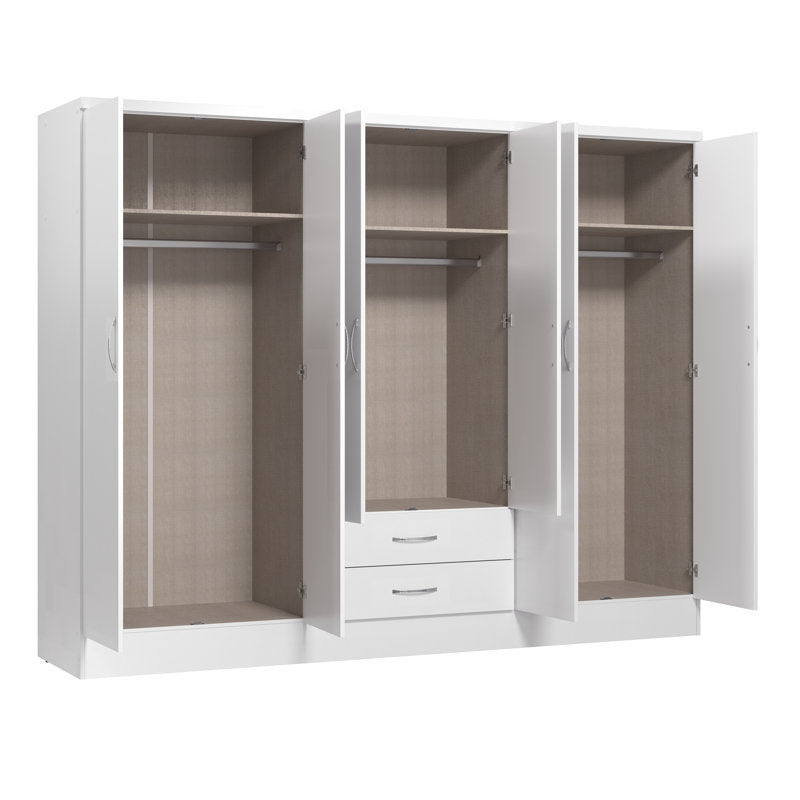 Gaytes Modern 6-Door Wardrobe with Mirrors, High Gloss Finish