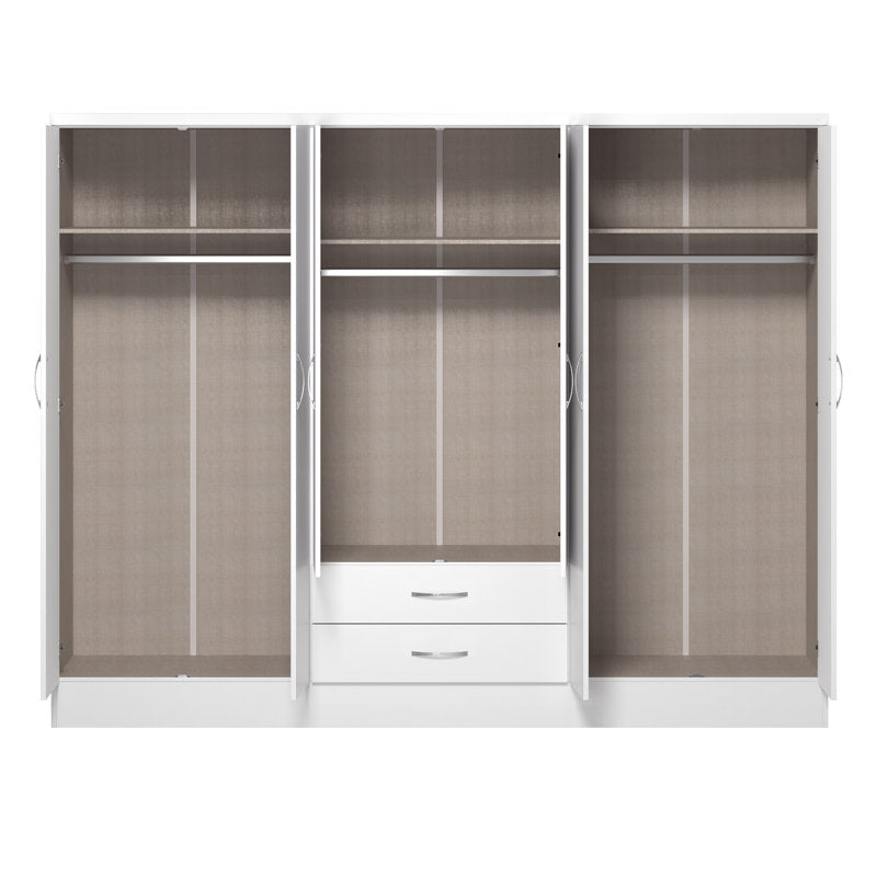 Gaytes Modern 6-Door Wardrobe with Mirrors, High Gloss Finish