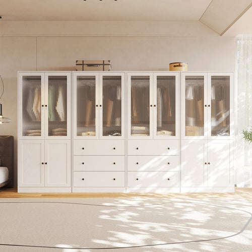 126"W Modern Fluted Glass Armoire with Soft-Close Doors