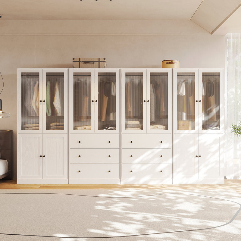 126"W Modern Fluted Glass Armoire with Soft-Close Doors