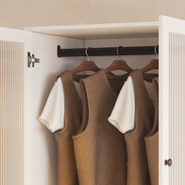 126"W Modern Fluted Glass Armoire with Soft-Close Doors