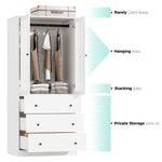126"W Modern Fluted Glass Armoire with Soft-Close Doors