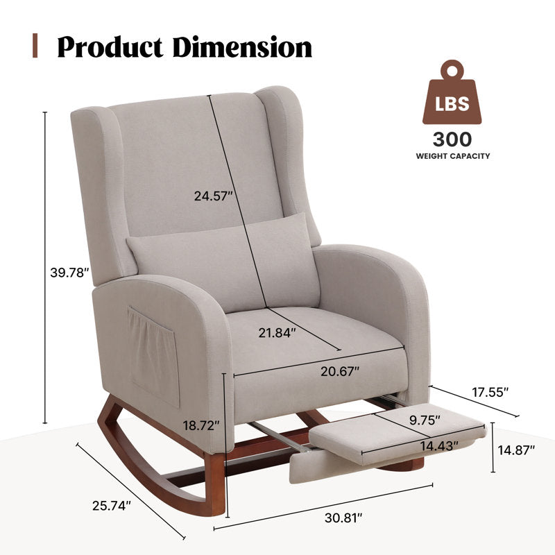 30" Wide Rocking Chair with Solid Wood Leg & Footrest