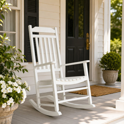 Solid Wood Outdoor Rocking Chair with Slatted Back